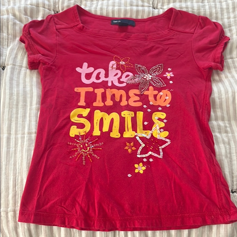 GAP Kids Red Graphic Tee with Cheerful Design